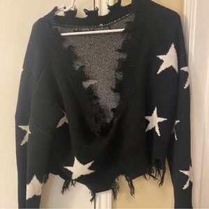 Zaful Black and White Star V-Neck Sweater